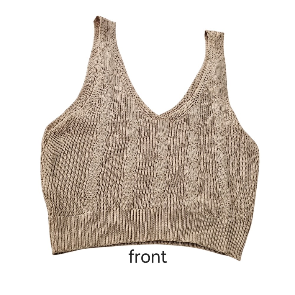 Carly Jean Los Angeles Knit Tank Ivory Ribbed Knit Crop Sweater Tank Large